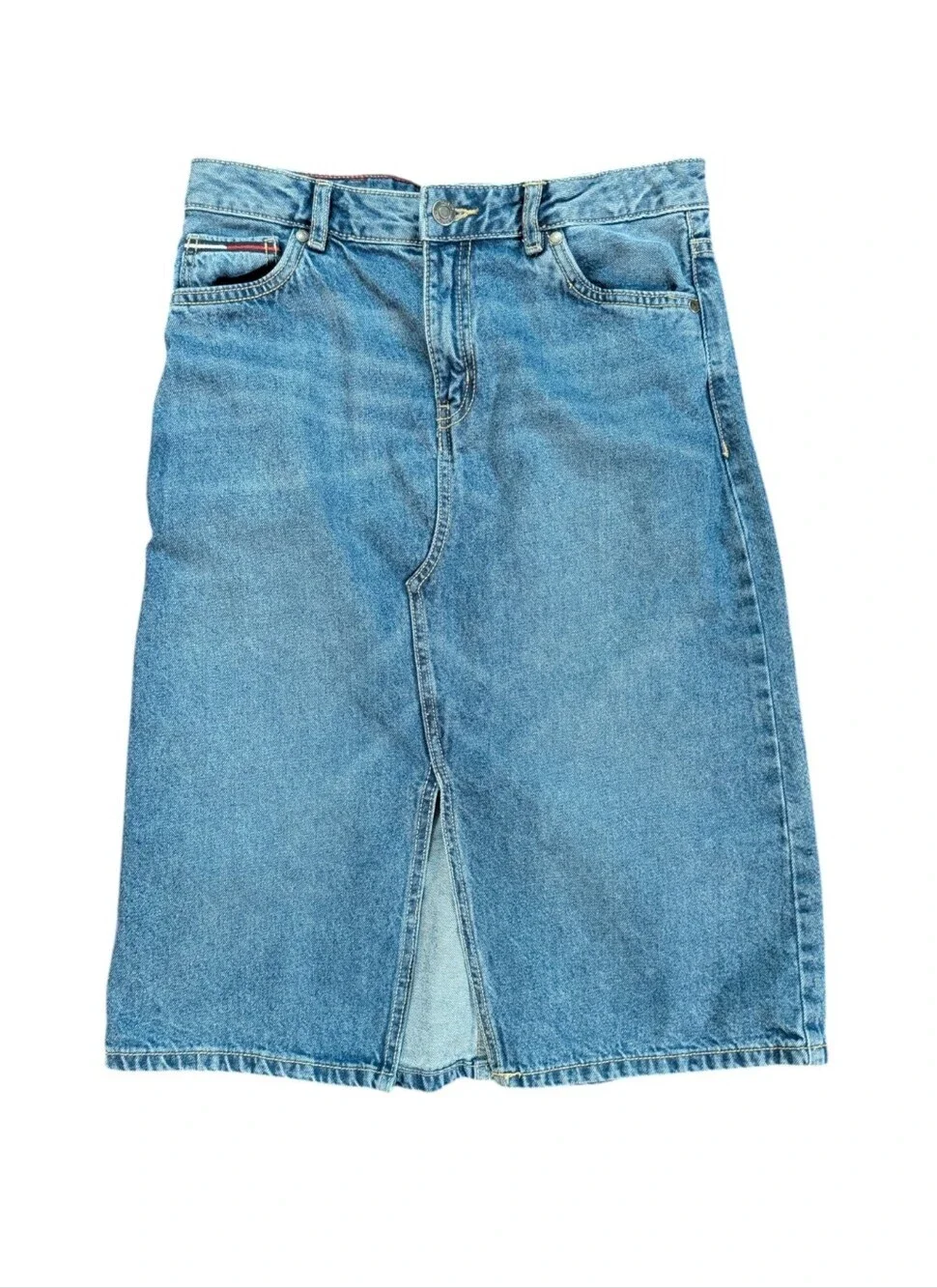 Tommy Hilfiger Girls Size 16 Denim Midi Skirt A-Line Front Slit 100% Cotton